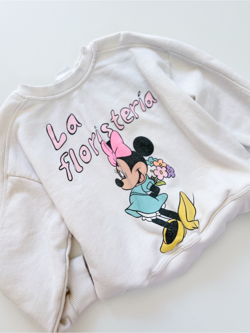 Zara White Kids Sweatshirt with Minnie Graphic and Pastel Accents